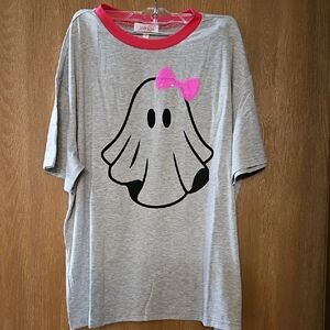 Gray Women's Short Sleeve Tee with Pink Bow